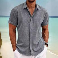 Summer Tie Dye Light Ripe Casual Linen Short Sleeved Shirt MEN S pilka spalva