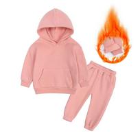 Vaikų vilnos sportinis kostiumas, berniukų ir mergaičių dviejų dalių komplektas su gobtuvu ir kelnėmis, žiemos šiltas hoodie aprangos rinkinys mažyliui 130cm violetinė