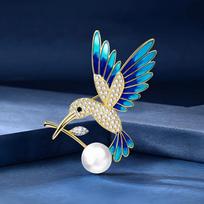 Blue Hummingbird High-end Women's Luxurious Temperament, Exquisite and High-end Sense Brooch 2*2cm
