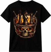 Skull Chess Graphic T-Shirt King Knight Rook Dark Fantasy Strategy Design Tee XXXL
