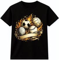 Sports Balls T-Shirt Soccer Volleyball Baseball Golf Athletic Graphic Fan Tee XXXL
