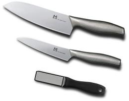 Stainless Steel Knife Set Petty with Diamond Sharpener 3 Pieces Made in Japan MAC+a (Santoku & Knife) - -