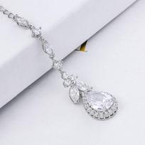 Weiman Rhodium Silver Plated Classic Style Halo Pear Cut Cubic Zirconia Pendant Brass Back Drop for Bridal Wedding Necklace sidabras