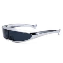 Futuristic Blocking Sunglasses Electroplated Y2K Shades Unique Steampunk Sunglasses  Men sidabro pilka spalva