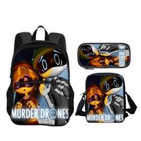 Murder Drones Round Front Bag Backpack Pen Bag shoulder Bag 3Pcs Set Versatile  Boy or Girl School Birthday Best Gift