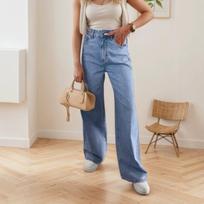 High Waist Stretchy Baggy Denim Pants for Women Wide Leg Jeans with Pockets Relaxed Loose Comfortable Jeans Women's Casual Stretch Denim Trousers XS