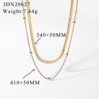 14K Gold Plated Double Layered Necklace Flat Herringbone Choker + Beaded Snake Chain Two-Tier Minimalist Dainty Layering Jewelry for Women Daily Wear