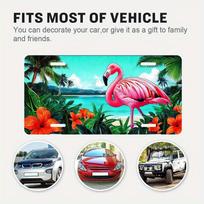 D Tropical Hawaii Plane And Flamenco Aluminum Plate Number Cover  X Inch Decorative Border Vehicle Sign with  Holes 15x30cm(5.9x7.8inch)