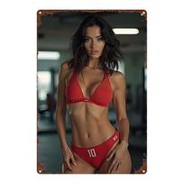 Retro D Metal Sign Sexy Red Lingerie Girl Fitness Poster Wall Art Vintage Tin Sign for Home Bar Garage Club Man Cave Decoratio 20x30cm（7.8x11.8inch）