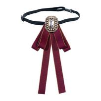 Ceremony Outfit Ribbon Collar Accessory with Center Ornament, Blouse Neckline Accent for Styling and Outfit Wear raudona