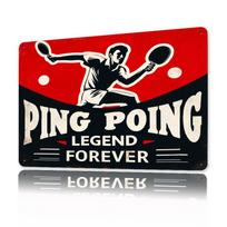 Vintage Retro PING POING LEGEND FOREVER with Dynamic Table Tennis Player Silhouette and Bold Typography Metal Tin Sign Wall Ar 20x30cm（7.8x11.8inch）