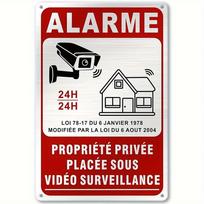 Senovinis prancūziškas signalizacijos ir stebėjimo ženklas ALARME PROPRIT PRIVE PLACE SOUS VIDO SURVEILLANCE su apsaugos kamera ir namu I 20x30cm（7.8x11.8inch） white