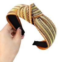 Antiques Straw Woven Hairband Secure Knot Detailing Wide Elastic Band For Women Fashionable Daily Wear geltona