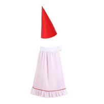 Elf Costume 2Pcs Halloween Gnomes Hat Felts Dwarf Hats Ruffle Half Waist Apron Gnomes Costume Set for Christmas Cosplay 1 raudona