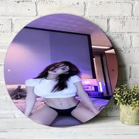 Round Sexy Hot Girl Metal Tin Sign Modern Woman Body Art Wall Decor Plaque for Bar Pub Man Cave Bedroom 20x20cm(8x8inch)