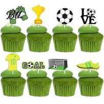 Waterproof Cake Toppers 8 Pcs Soccer Topper Decoration, Ball Goal Shoe Cupcake for Sport Theme Birthday Party Supplies Inserts žalia