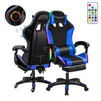 Computer Chair Gaming Height Adjustable Latex Backrest with Bluetooth-compatible Speakers LED Light Ergonomic Support Video Game Working Retractable