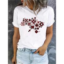 Ukrainian Vyshyvanka Map T-Shirt Women Graphic Ethnic Tee Folk Embroidery Pattern Casual Short Sleeve Summer Tops White M