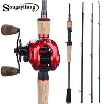 Sougayilang 4 Sections Baitcasting meškerės anglies 9+1BB aliuminio ritės rinkiniai Joran Pancing 2.1m Rod & left Reel