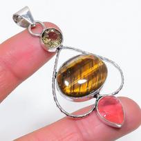Natural Tiger Eye, Citrine 925 Sterling Silver Jewelry Pendant 2.76  o1E12