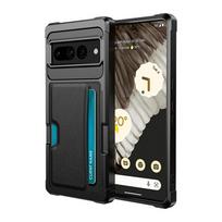 Prabangus PU odinis dėklas Google Pixel 9 8 7 Pro XL 7A 8A, su įmontuotu kortelių laikikliu, smūgiams atspariu galiniu dangteliu For Google Pixel 9 Pro XL juoda