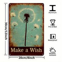 One wishing dandelion metal plaque vintage iron wall art inspirational floral decoration for home garden cafe gym 20x30cm（7.8x11.8inch）