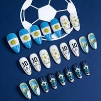 24-piece World Cup-themed Nail Art Set. Football-style Wearable Nails with Detachable Almond-shaped Designs four-piece tool kit