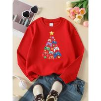 Gaming Controllers Christmas Tree Star Ornaments Girls' Hoodie, Round Neck Hoodie, Autumn And Winter Western Style Top 110 raudona