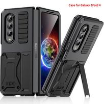 Prabangus aliuminio lydinio metalinis dėklas, skirtas Samsung Galaxy Z Fold 4 5g Case Armor Heavy Duty Protection Stovo smūgiams atsparus dangtelis For Samsung Z Fold 4 juoda