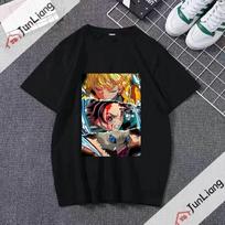 Demon Slayer Tanjiro Sword neoniniai marškinėliai Animaciniai filmai Anime Gatvės apranga Unisex Moterų mada Dideli marškinėliai Unisex drabužiai L
