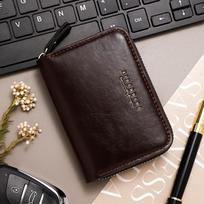 Men’s RFID Blocking Genuine Leather Card Holder Wallet, Zipper Accordion Credit Card Holder, Mini Coin Purse, Compact Business Card Organizer Wallet