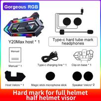 Y20 MAX Motorcycle Helmet BT Headset Intercom IPX6 Waterproof RGB Colorful Light With Mixing V5.3 Effect 1000mAh Battery
