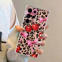 Case for Samsung Galaxy S26 S24 S22 FE S25 Edge S23 Ultra Note 20 Ultra 10 S21 S20 Plus Phone Cover Leopard-patterned Cherry Galaxy Note10+