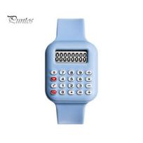 Portable Calculator Wristwatch Electronic Watch Digital Screen Display Student Wrist Precise Time with Removable Strap Gift for Kids Boys Girls School mėlyna