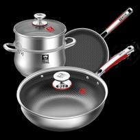 KOBACH Stainless Steel Honeycomb Wok, Frying Pan & Soup Pot Set