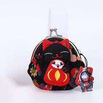 Flower Printing Maneki Neko Coin Purse Japanese Style Card Holder Retro Lucky Cat Clutch Bag  Women rožinė