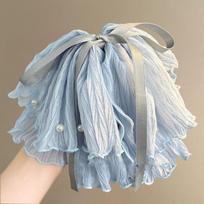 1PC super beautiful ice blue pleated bow ponytail hair grab fairy energy advanced lazy vacation style ponytail grab clip hair accessories new