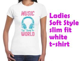 Music Can Change The World  Ladies Slim Fit TShirt 100 Cotton  Gift for her L