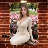High Definition Custom Metal Tin Sign Park Bench Blonde Beauty Vintage Wall Art Print Retro Decor For Bedroom Living Room 20x30cm（7.8x11.8inch）