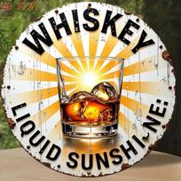 D Metal Sign Whiskey Liquid Sunshine Vintage Rustic Tin Plaque Bar Pub Home Decor Retro Wall Art Gift 20x20cm(8x8inch)