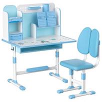 Mokyklinis stalas ir kėdė, 2 vnt./komplektas, Vaikų mokymosi komplektas, Aukščio reguliuojamas vaikiškas stalas su mokymosi sėdėsenos korektoriumi, Ergonominis knygų stovas, Pėda mėlyna