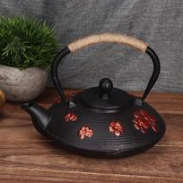 Copper Handle Cast Iron Teapot 0.9L Capacity Oriental Teapot Tea Pot Kettle  For Home