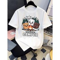 European sizes Boys' T-Shirt Happy Camper Marshmallow S' Mores Fire, Ideal for Outdoor Activities, Soft Knitted Top, Comfortable And Breathable 110 balta