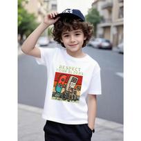 Boys Crew Neck Short Sleeve T-Shirt with Game Controller Print 110 balta
