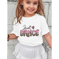 European sizes Girls' Just Dance Letter & Heart Print T-Shirt - Cute Dance-Themed Top with Iconic, Round Neck Casual Summer Outfit for Dance Classes 98cm balta