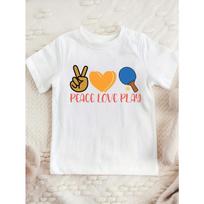 European sizes Kids' Ping Pong Graphic T-Shirt - Soft Pure Cotton Tee with Peace Love Play Text - Boys & Girls Casual Everyday Shirt 98cm balta