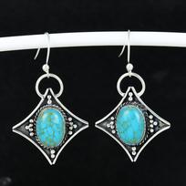 Turkio akmuo Antikiniai auskarai 925 svarų sterlingų sidabro auskaras, Boho sidabriniai papuošalai Ilgi auskarai, Dovanos sužadėtuvėms Dovanos jai 4 Cm mėlyna