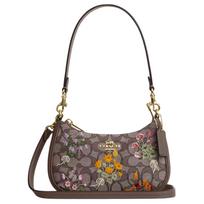 Coach Teri 20 Signature Jacquard Gėlių Siuvinėjimo Odinė Pečių Rankinė Mažos Moteriškos Rankinės Tamsiai Ruda CDW65-IMPU7 Basic Set (Bag+Dust Bag)