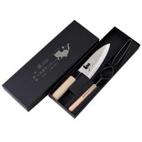 Deba Knife fish filleting with scale remover and bone made in featuring a cat gift (Styleneo) (Japanese knife) 16cm, tweezers, 3-piece set,