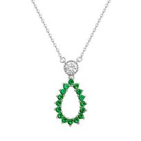 Waterdrop Luxury Design 925 Silver Necklace for Women Green CZ Big Pear Hollow Diamond Pendant with Zircon Stone